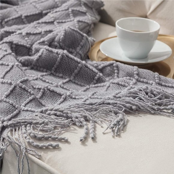 NEW VALENTINES Day GIFT Throw Blanket 50"x60" accent decor Knit gray wrap shawl - Picture 2 of 6